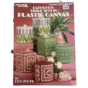 USED FLORAL TISSUE COVERS 6 DESIGNS LEISURE ARTS PLASTIC CANVAS PATTERN LEAFLET